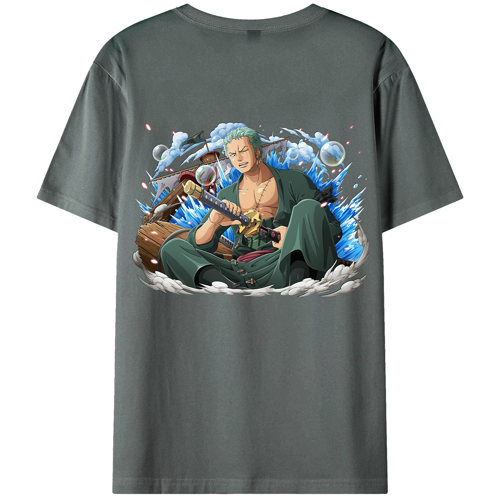 ワンピース ロロノア・ゾロ ONE PIECE Roronoa Zoro 綿100％ メンズ半袖Tシャツ（バックプリント） 通気性